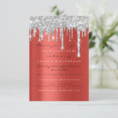 Spark Glitter Drip Zilver Rood Grijs Bruids 16e Kaart (Staand voorkant)