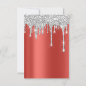 Spark Glitter Drip Zilver Rood Grijs Bruids 16e Kaart (Achterkant)