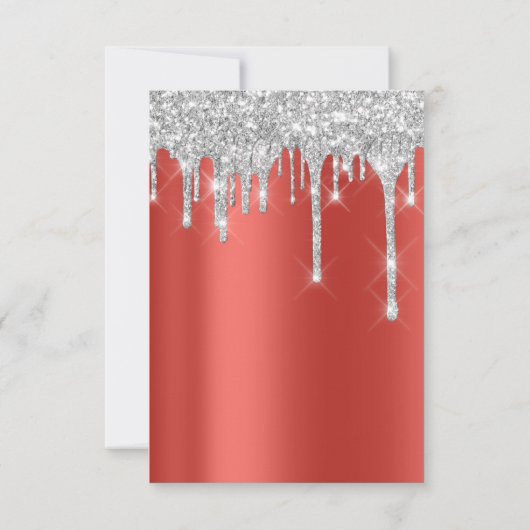 Spark Glitter Drip Zilver Rood Grijs Bruids 16e Kaart (Achterkant)