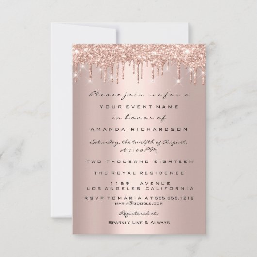 Spark Glitter Drips Roze Goud Sweet 16th 15th Lux Kaart (Voorkant)