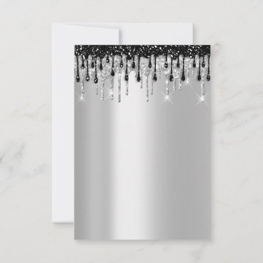 Spark Glitter Zilver Zwarte Drip Bruids Sweet 16th Kaart (Achterkant)