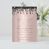 Spark Glitter Zwarte Druppels Roze Bruidsdouche  Kaart (Staand voorkant)