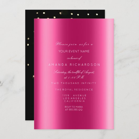 Spark Metallic Sepia Black Confetti Fuchsia Bridal Kaart (Voorkant / Achterkant)