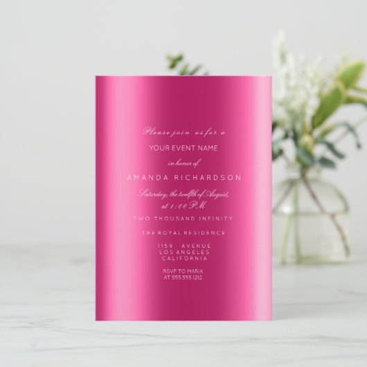 Spark Metallic Sepia Black Confetti Fuchsia Bridal Kaart (Staand voorkant)