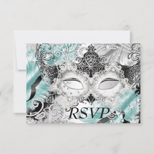 Sparkas Turquoise Argent Masquerade Party RSVP (Devant)
