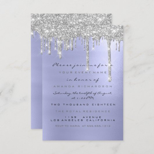 Sparkelende Glitter Druppels Zilver Blauw Bruids S Kaart (Voorkant / Achterkant)