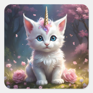 "Sparkelklauwen: Het Betoverende Eenhoorn Kitten" Vierkante Sticker