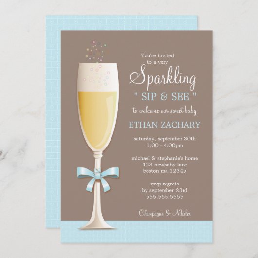 Sparking New Baby Sip en zie Uitnodiging (Voorkant / Achterkant)