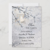 Sparking Snow Winter Wedding Save the Date Kaart (Achterkant)