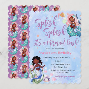 Sparkle African American Mermaid Bash Birthday Kaart