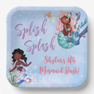 Sparkle African American Mermaid Bash Birthday Papieren Bordje
