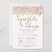 Sparkle and Shine Pink Gold verjaardagsuitnodiging Kaart (Voorkant)