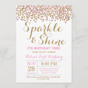 Sparkle and Shine Pink Gold verjaardagsuitnodiging Kaart