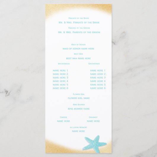 Sparkle Beach Golden Seashell Wedding Programme (Dos)