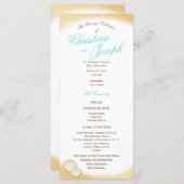Sparkle Beach Golden Seashell Wedding Programme (Devant / Derrière)