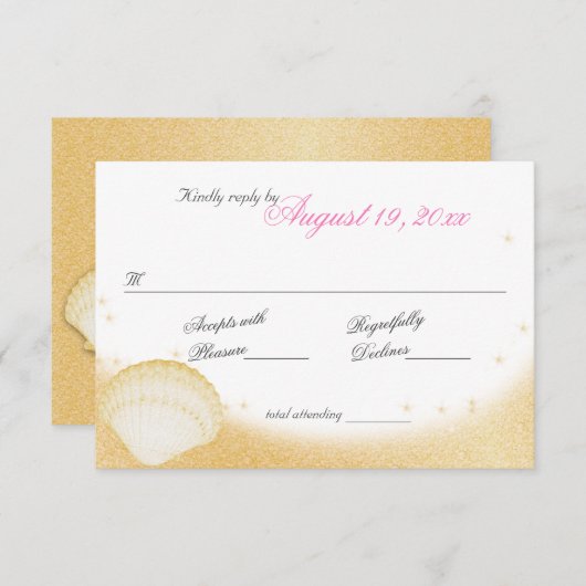 Sparkle Beach Sea Shells en Starfish Respons RSVP Kaartje (Voorkant / Achterkant)