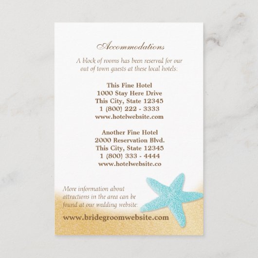 Sparkle Beach Seashell Aqua Wedding Interary Informatiekaartje (Achterkant)