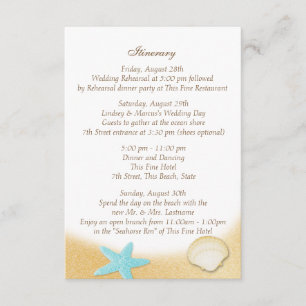Sparkle Beach Seashell Aqua Wedding Intinerary Informatiekaartje