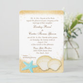 Sparkle Beach Zee Shell Aqua en Gold Wedding Kaart (Staand voorkant)