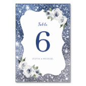Sparkle blauw zilver glitter en bloemen bruiloft kaart (Achterkant)