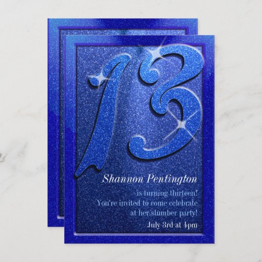 Sparkle Blue 13e anniversaire Invitations (Devant / Derrière)