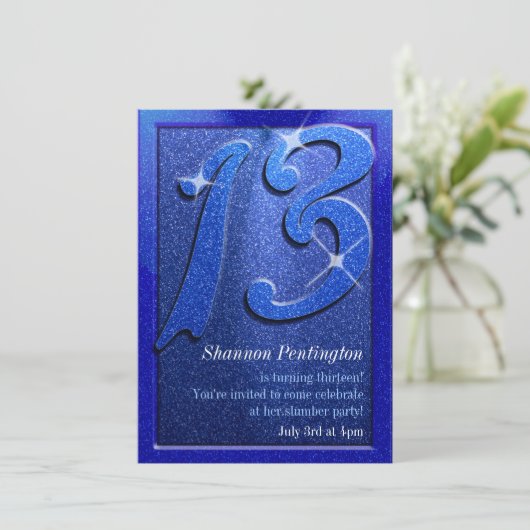 Sparkle Blue 13e anniversaire Invitations (Debout devant)