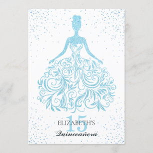 Sparkle Blue Glitter Dress Stylish Quinceañera Kaart