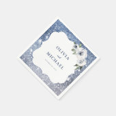 Sparkle blue glitter en bloembruiloft servet (Hoek)