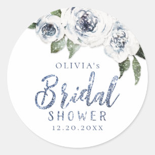 Sparkle blue glitter en floraal vrijgezellenfeest ronde sticker