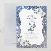 Sparkle blue glitter en floral 2nd jarig kaart (Voorkant / Achterkant)