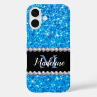 Sparkle Blue Glitter en Pareltjes met naam en mono