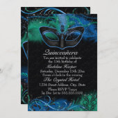Sparkle Blue & Green Mask Masquerade Quinceanera Kaart (Voorkant / Achterkant)