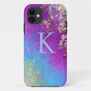 Sparkle Blue & Paarse Glitter Monogram iPhone Case
