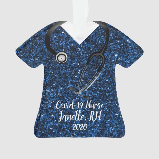 Sparkle Blue Scrub Top Nurse 2020 Ornament (devant)