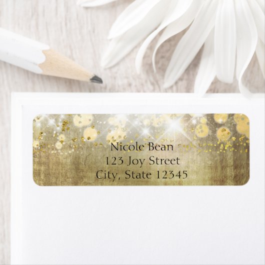 Sparkle Bright Lights Rustic Gold Invitation Etiket (Insitu)