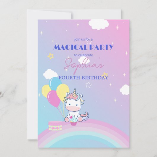 Sparkle & Clouds Unicorn Party Uitnodiging (Voorkant)