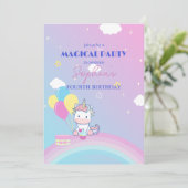 Sparkle & Clouds Unicorn Party Uitnodiging (Staand voorkant)