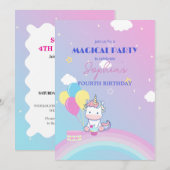 Sparkle & Clouds Unicorn Party Uitnodiging (Voorkant / Achterkant)