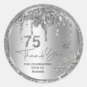 Sparkle Dank u Silver Drijvende glitter Ronde Sticker