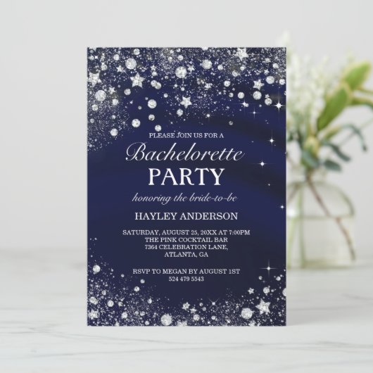 Sparkle Diamond Blue Bachelorette Invitation (Debout devant)