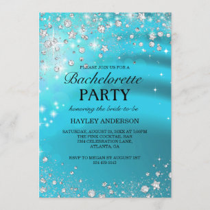 Sparkle Diamond Blue Bachelorette Party Invitation