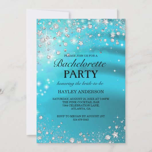 Sparkle Diamond Blue Bachelorette Party Uitnodigin Kaart (Voorkant)