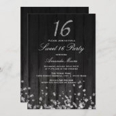 Sparkle Diamond noir argent Sweet 16 Invitation (Devant / Derrière)