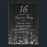 Sparkle Diamond noir argent Sweet 16 Invitation<br><div class="desc">Elégante conception rustique de bois avec diamants et parties scintillant en chute étincelante 16. Plus de couleurs disponibles dans la boutique Little Bayleigh !</div>