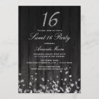 Sparkle Diamond noir argent Sweet 16 Invitation