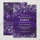 Sparkle Diamond Paars Bachelorette Party Invite Kaart (Voorkant / Achterkant)