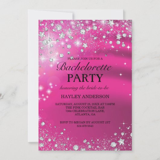 Sparkle Diamond Pink Bachelorette Party Uitnodigin Kaart (Voorkant)