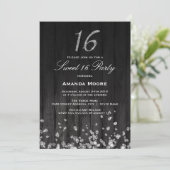 Sparkle Diamond Silver Black Sweet 16 Invitation (Debout devant)