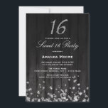 Sparkle Diamond Silver Black Sweet 16 Invitation<br><div class="desc">Elégante conception rustique de bois avec diamants et parties scintillant en chute étincelante 16. Plus de couleurs disponibles dans la boutique Little Bayleigh !</div>