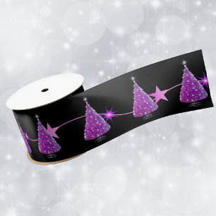 Sparkle Donkerroze Zilveren Kerstboom Ster Zwart Lint